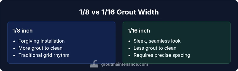 Infographic comparing 1/8 and 1/16 grout widths for wood-look tile