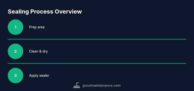 Process infographic showing steps for sealing ceramic tile and grout