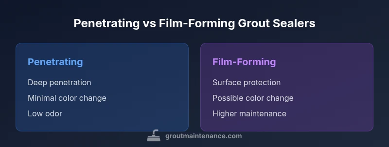 Infographic comparing penetrating vs film-forming grout sealers