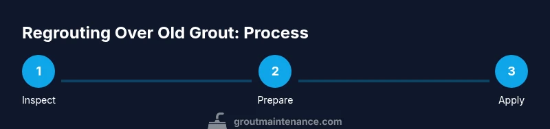 Process diagram showing inspection, preparation, and application steps for regrouting over old grout