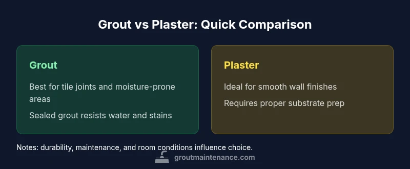 Infographic comparing grout vs plaster for tiles and walls.