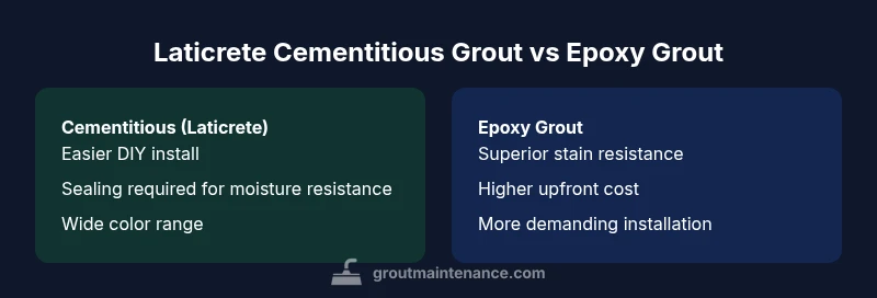 Infographic comparing cementitious grout and epoxy grout features