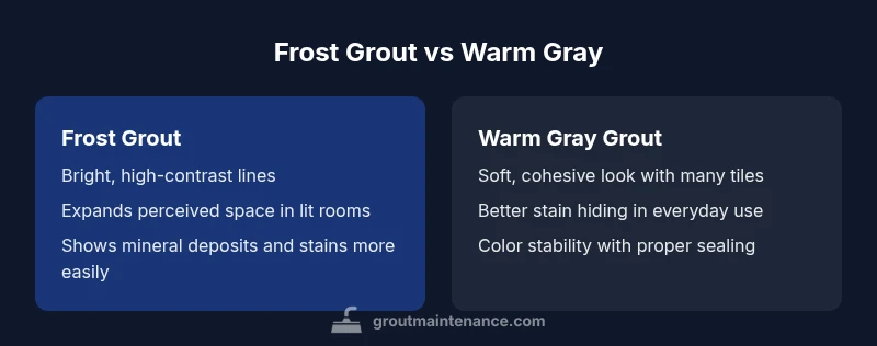 Infographic comparing frost grout and warm gray grout color options