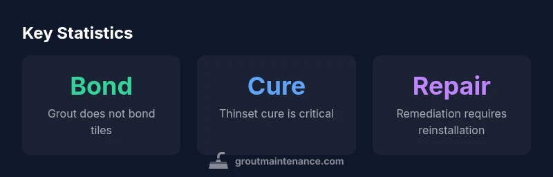 infographic showing grout vs thinset bonding, curing, and remediation