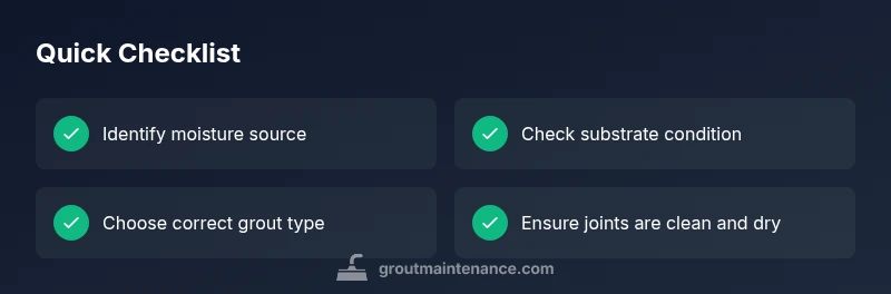 Checklist for preventing grout fall-out with steps for moisture, substrate prep, and proper grouting