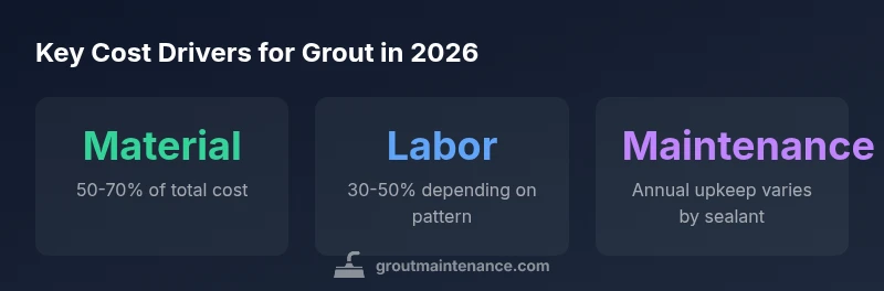 Infographic showing grout cost drivers: material, labor, and maintenance